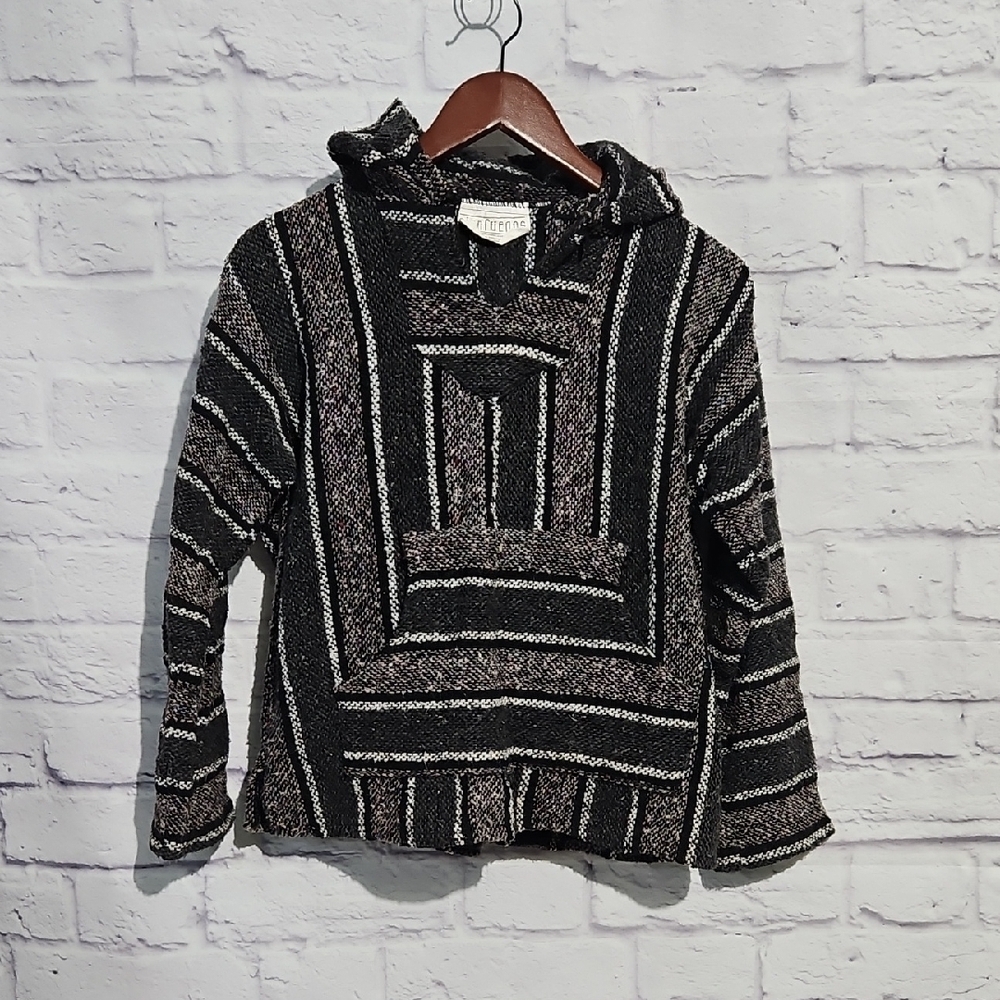 Striped Baja Hoodie Sweatshirt - Black & Gray